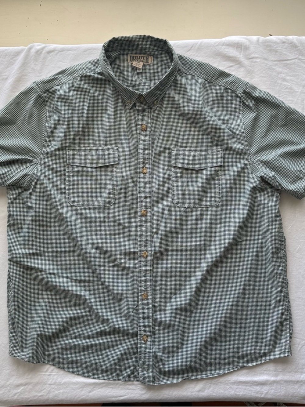 Duluth Trading Co 3XL Green Mini Gingham Button Up Shirt 100% Organic Cotton